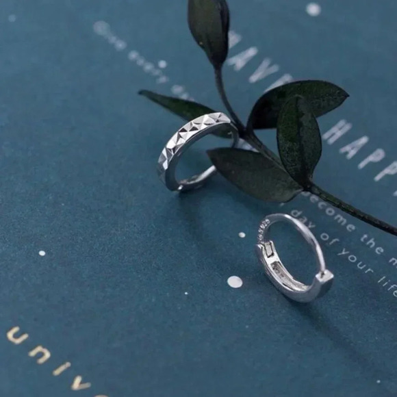 Sterling Silver Diamond Cut Huggie Hoop Earrings - Picture 6 of 7